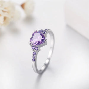 Tibetan Silver Wedding Ring Heart Purple Crystal
