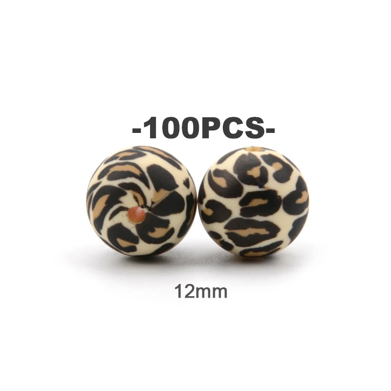 100pcs Silicone Baby Teether Beads Tie Dye Leopard Terrazzo Dalmatian Camo BPA