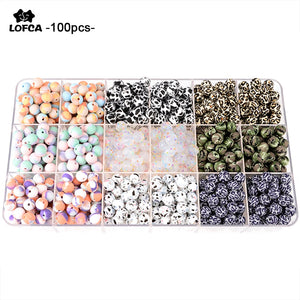 100pcs Silicone Baby Teether Beads Tie Dye Leopard Terrazzo Dalmatian Camo BPA
