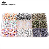 100pcs Silicone Baby Teether Beads Tie Dye Leopard Terrazzo Dalmatian Camo BPA