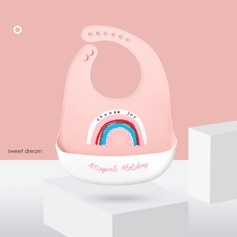 Waterproof Silicone Bibs for Kids, Adjustable for Toddler Breakfast Feedings