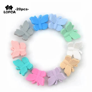 20pcs Butterfly Beads Silicone Teething Necklace DIY Loose Bead Teething Toys