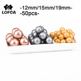 50Pcs Metallic Silver Print Silicone Loose Beads Teething Baby Teether