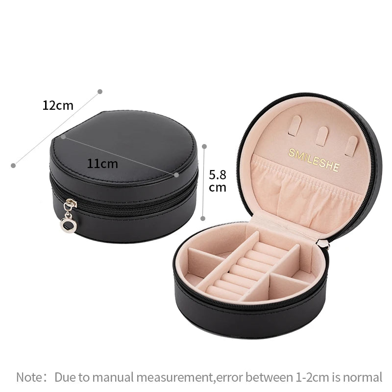 Travel Jewelry Box Round Zipper Macaron Small Storage Case