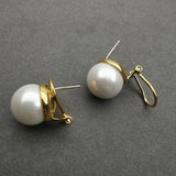 Agate Shell Bead Round Ball Earrings S925 Silver Needle Ear Clip