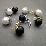 Agate Shell Bead Round Ball Earrings S925 Silver Needle Ear Clip