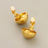Brushed Matte Texture Ear Clip Brass Earrings