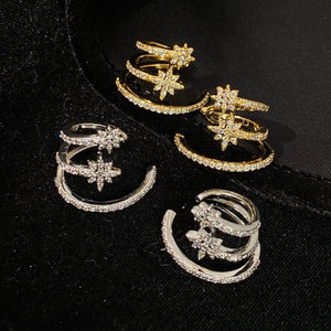 Multi-layer star ear clips women's no-piercing French ear clips wind earrings