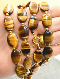 32'' Natural Tiger Eye Oval Beads Necklace