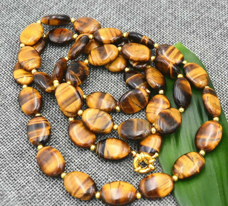 32'' Natural Tiger Eye Oval Beads Necklace