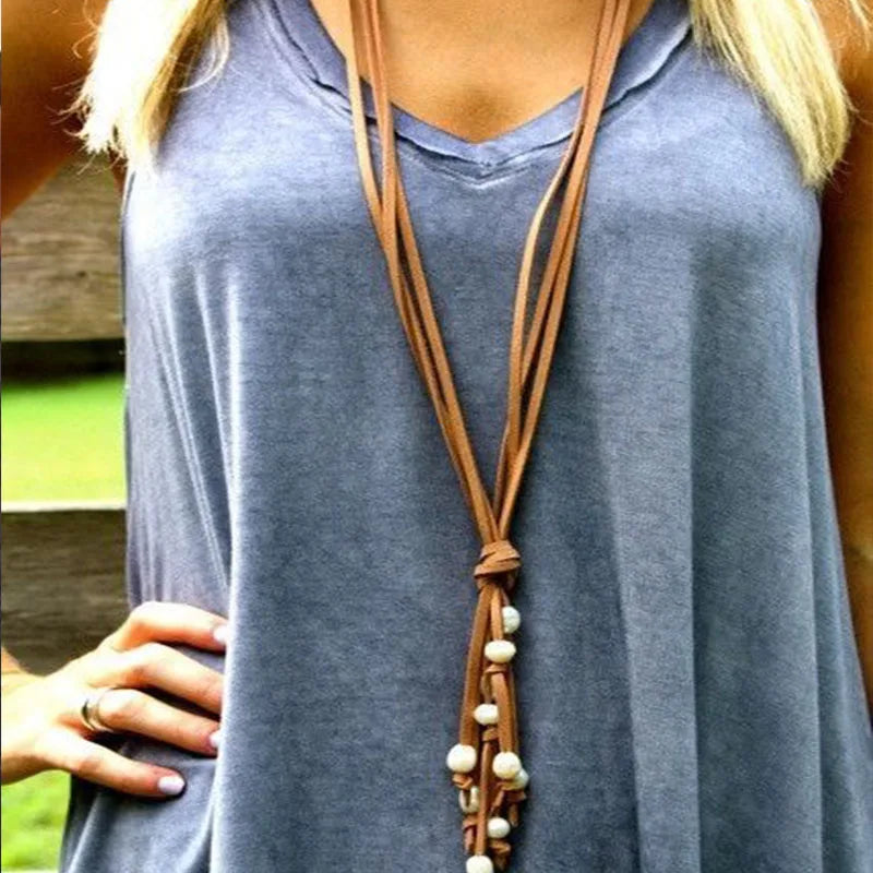 Suede & Pearl Necklace