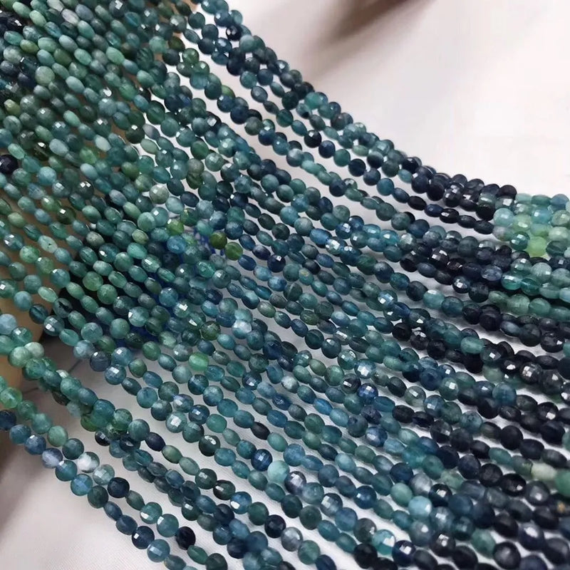 Blue Tourmaline Coin Faceted Loose Beads 2*4mm Natural 14 inch