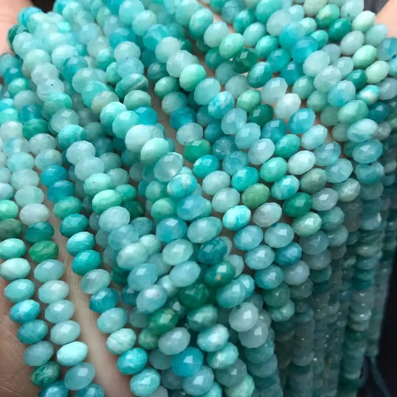 Green Amazonite Roundelle Faceted 4*6mm Loose Beads for DIY Jewelry Necklace