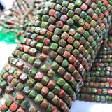 Faceted Green/Red Unakite Square Beads 5mm 14in Necklace