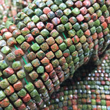 Faceted Green/Red Unakite Square Beads 5mm 14in Necklace