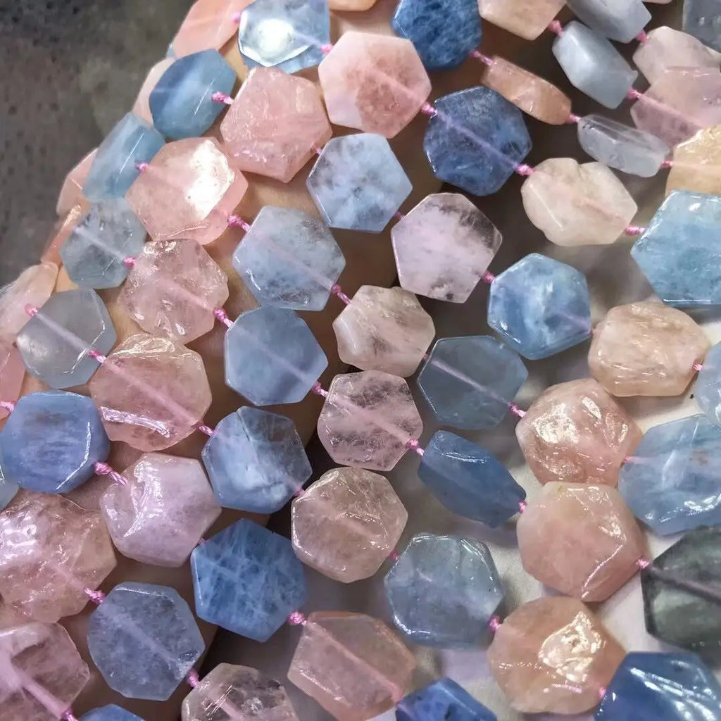 Morganite Loose Beads Flat Faceted 15mm Pink DIY Jewelry Necklace