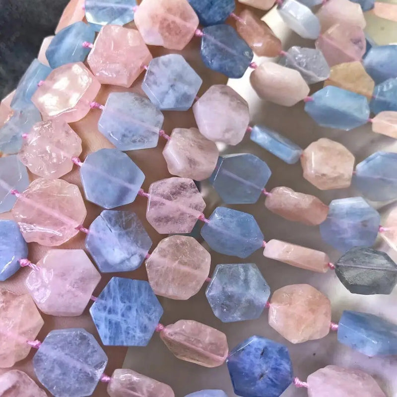 Morganite Loose Beads Flat Faceted 15mm Pink DIY Jewelry Necklace