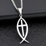 12 pcs Stainless Steel Jesus Fish Pendants Necklaces ST03-1