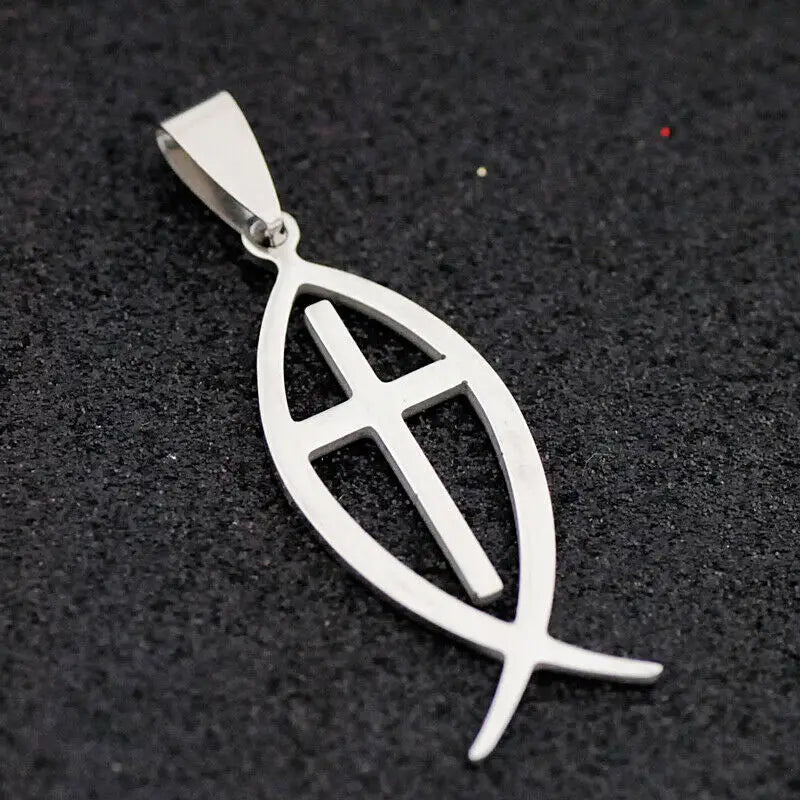 12 pcs Stainless Steel Jesus Fish Pendants Necklaces ST03-1