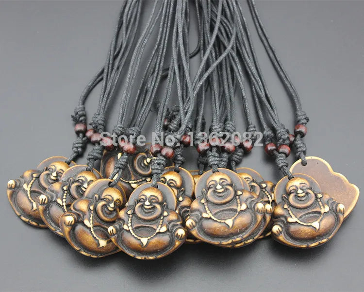 12pcs Bone Carved Maitreya Buddha Pendants Necklace Amulet YN477