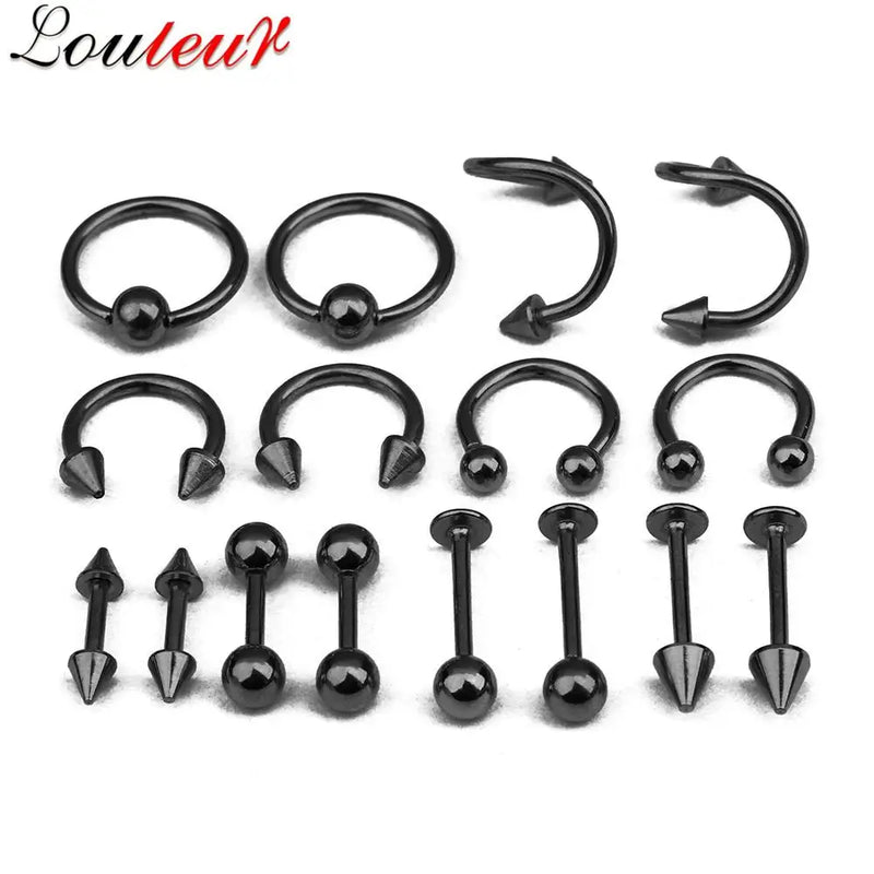 16pcs Spiral Nose Rings Earrings Stud Tragus Piercing 316L Stainless Steel