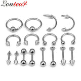 16pcs Spiral Nose Rings Earrings Stud Tragus Piercing 316L Stainless Steel