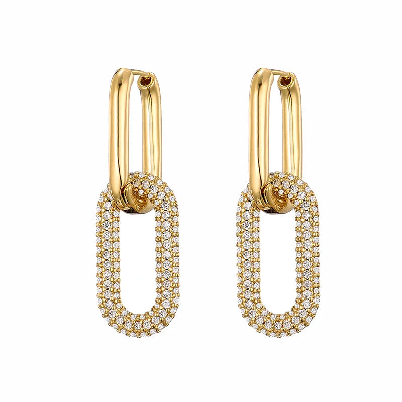 Geometric Oval Rectangle Hoop Earrings For Women Zircon Wedding Jewelry