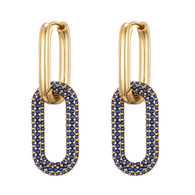 Geometric Oval Rectangle Hoop Earrings For Women Zircon Wedding Jewelry