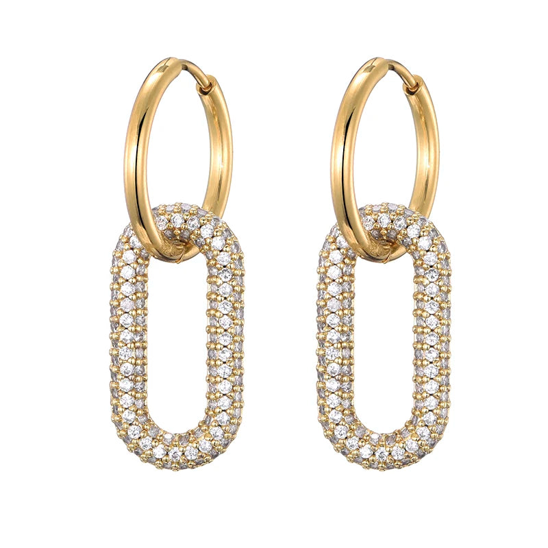 Stainless Steel Hoop Earrings Zirconia Copper Ear Clasp Jewelry