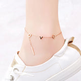 LOVE Letter Anklet 18KGP Rose Stainless Steel Charm Jewelry