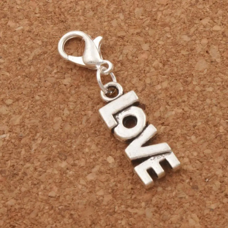 LOVE Letter Lobster Claw Charm Beads Tibetan Silver 7.8x34.8mm 20Pcs