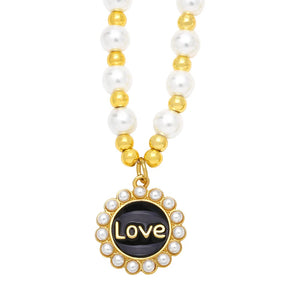 LOVE Letter Pendant Necklace For Women High Pearl Necklace Y2K