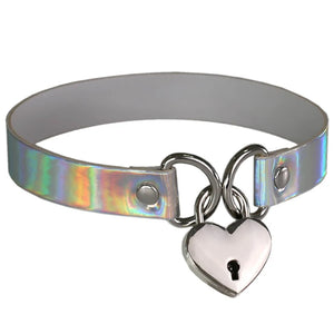 Punk Laser Leather Heart Choker Bell Necklace