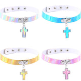 Punk Laser Leather Heart Choker Bell Necklace