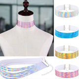 Punk Laser Leather Heart Choker Bell Necklace