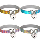 Punk Laser Leather Heart Choker Bell Necklace