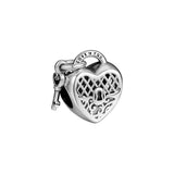 LOVE YOU LOCK Heart CHARM Fits Woman Charm Bracelet Sterling Silver