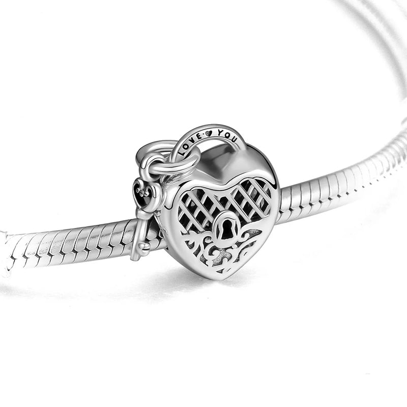LOVE YOU LOCK Heart CHARM Fits Woman Charm Bracelet Sterling Silver