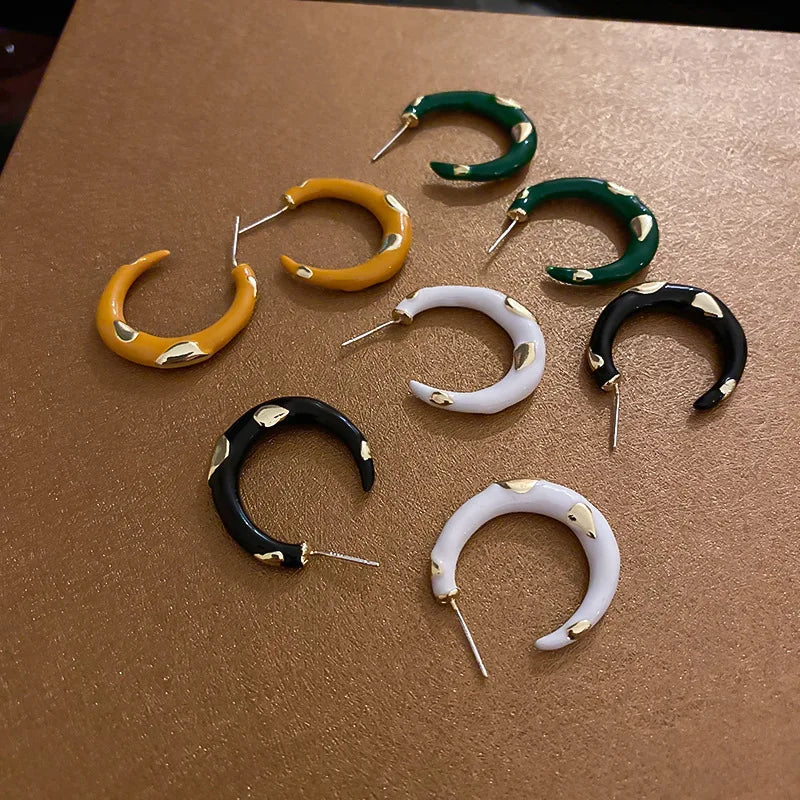 Vintage Green Enamel Dot Hoop Earrings for Women