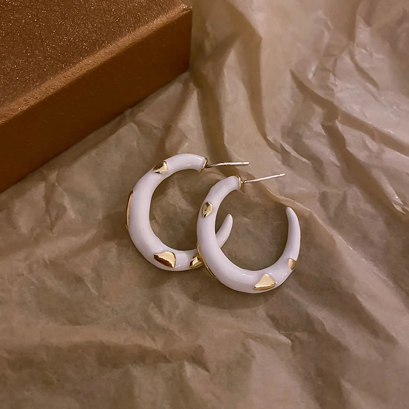 Vintage Green Enamel Dot Hoop Earrings for Women
