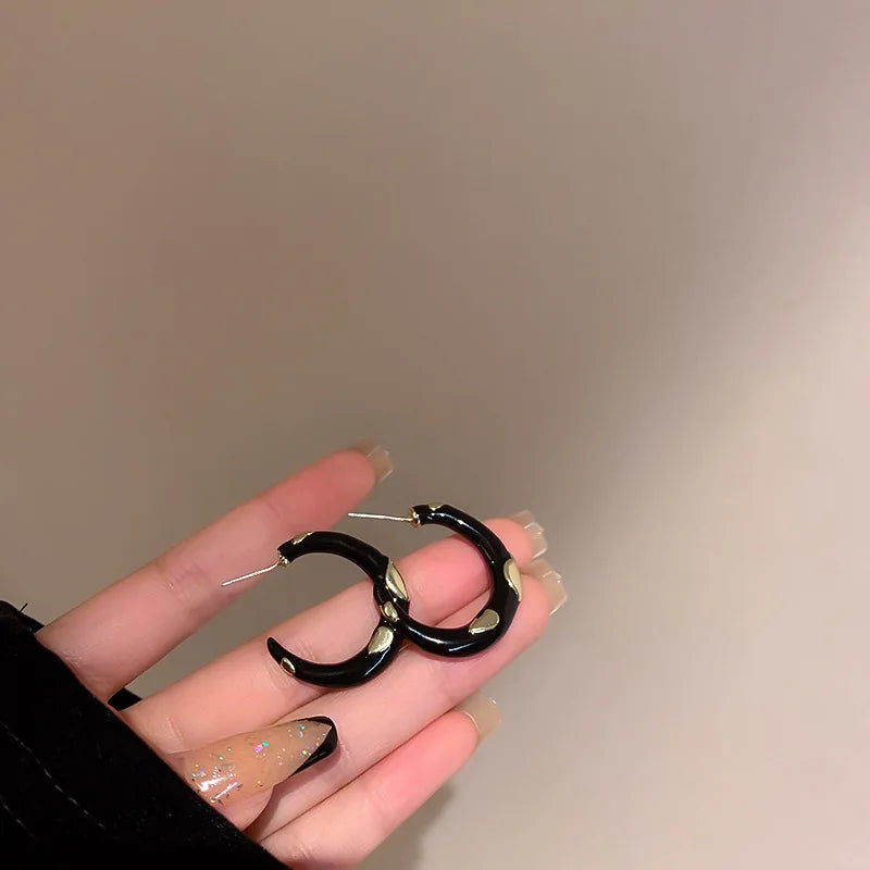 Vintage Green Enamel Dot Hoop Earrings for Women