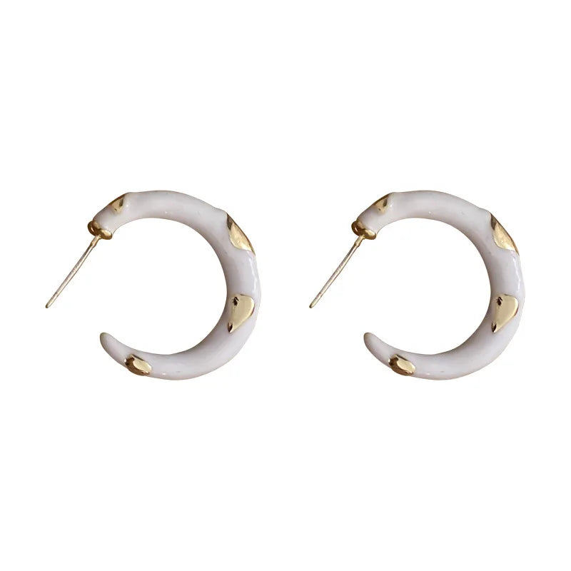 Vintage Green Enamel Dot Hoop Earrings for Women