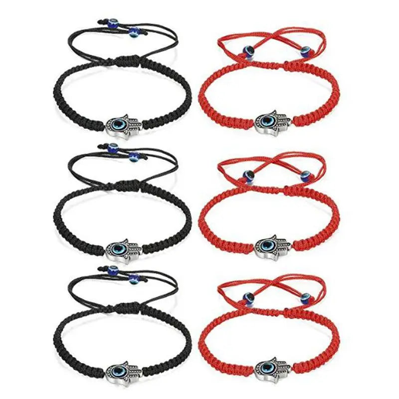 6pcs Kabbalah Bracelets Evil Eye Hamsa Hand for Protection Red/Black String