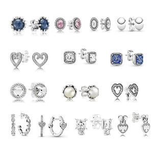 925 Sterling Silver Charm Zircon Earrings Princess Square Love Art