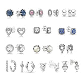 925 Sterling Silver Charm Zircon Earrings Princess Square Love Art