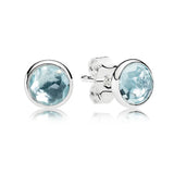 S925 Sterling Silver Women's Earrings With Colored Gemstone Round