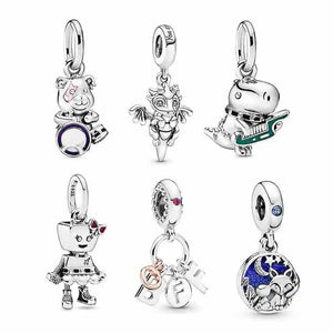 S925 Silver Beaded Charm Forever Flying Fox Dragon Child Women's Jewelry