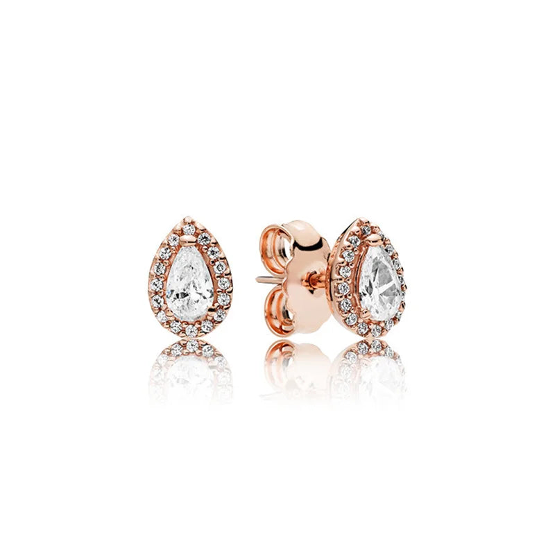 LR S925 Fungus Studs Water Drop Pear Shaped Rose Earrings