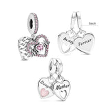 Mother's Gift 925 Stirling Silver Heart Pendant Bracelet Charms