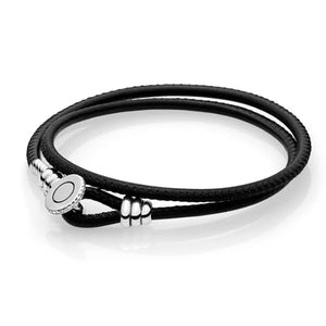 Double Loop Leather Pan Bracelets with 925 Silver Clasp for Jewelry Making